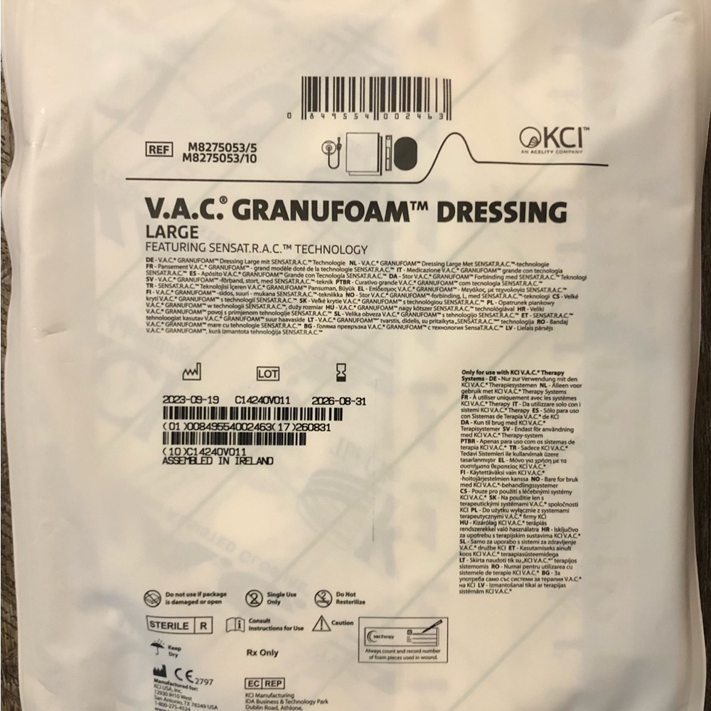 V.A.C. Granufoam Dressing - LARGE
M8275053/5. 1pc- EXP. 08/31/2026